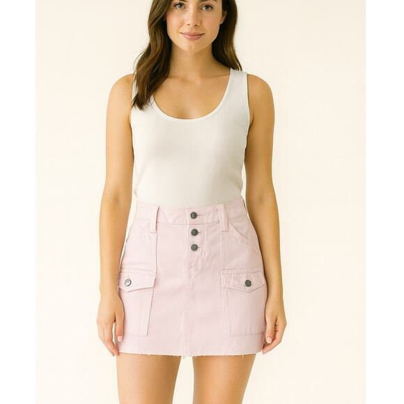 Joie Pink Denim Mini Skirt Size 10 Distressed Cargo Feminine Coquette Grunge - Picture 1 of 6